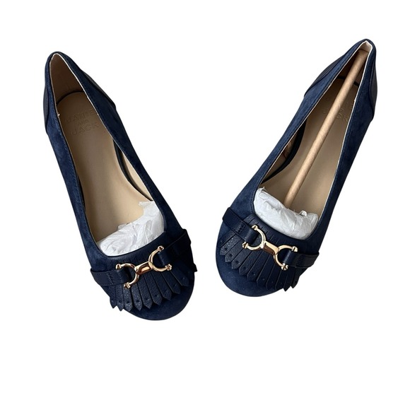 Janie And Jack Girls Size 13 Navy Blue‎ Suede Leather Loafer Shoes - Picture 3 of 10